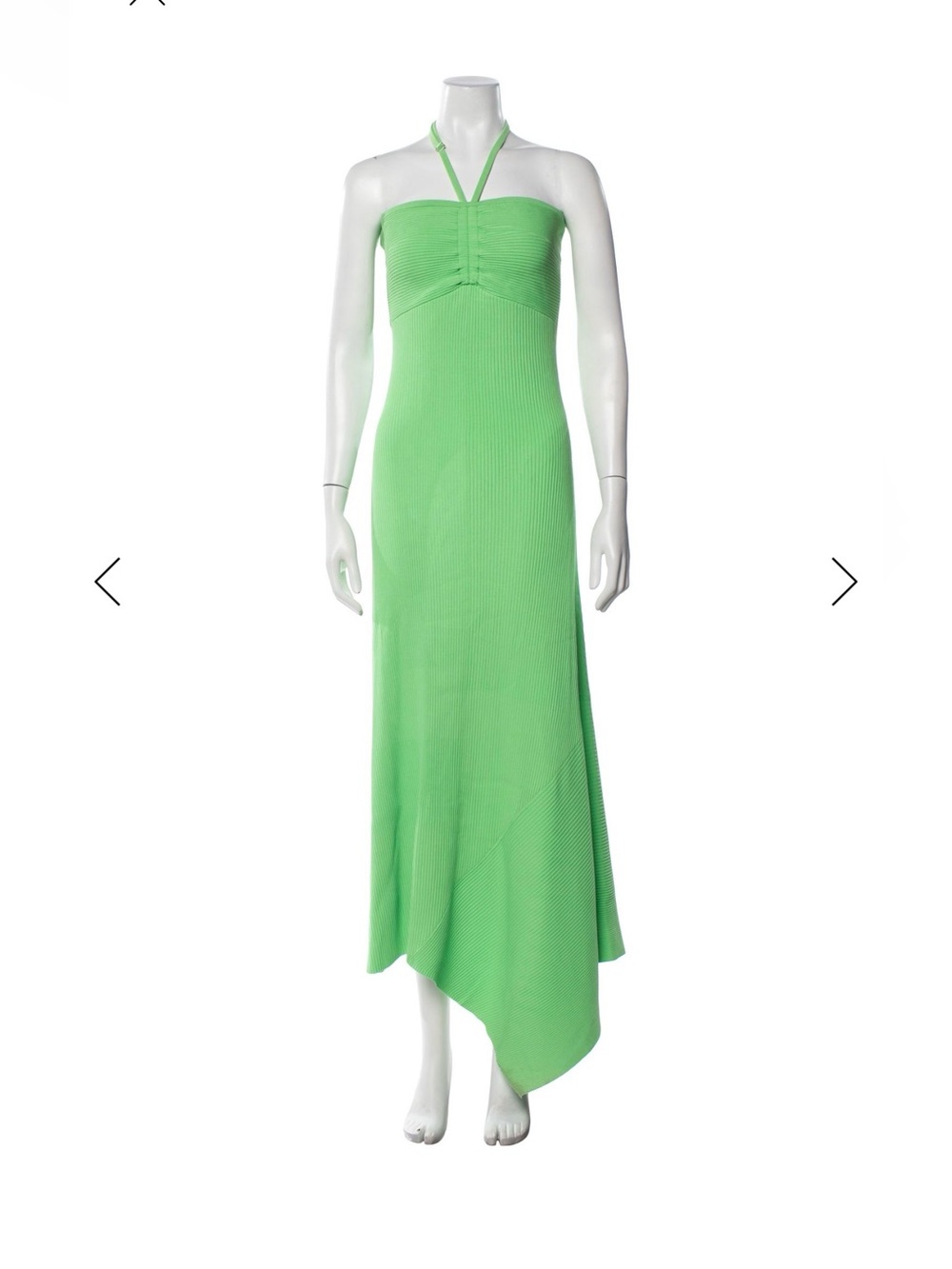 A.L.C. Bright Green Ribbed Halter Asymmetrical Midi Dress